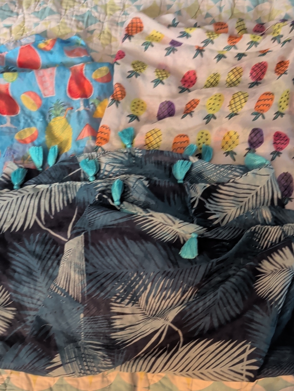 3 Tropical Tiki Drinks Hawaiian Palm Tassels Summer Vacation Scarves Wraps